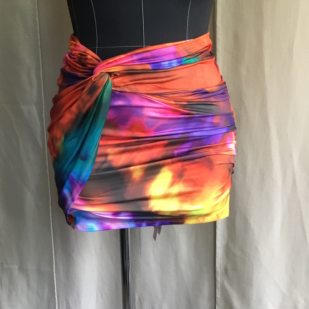 Micas Multicolor Tie-Dye Print Ruched Twist Knot Skirt